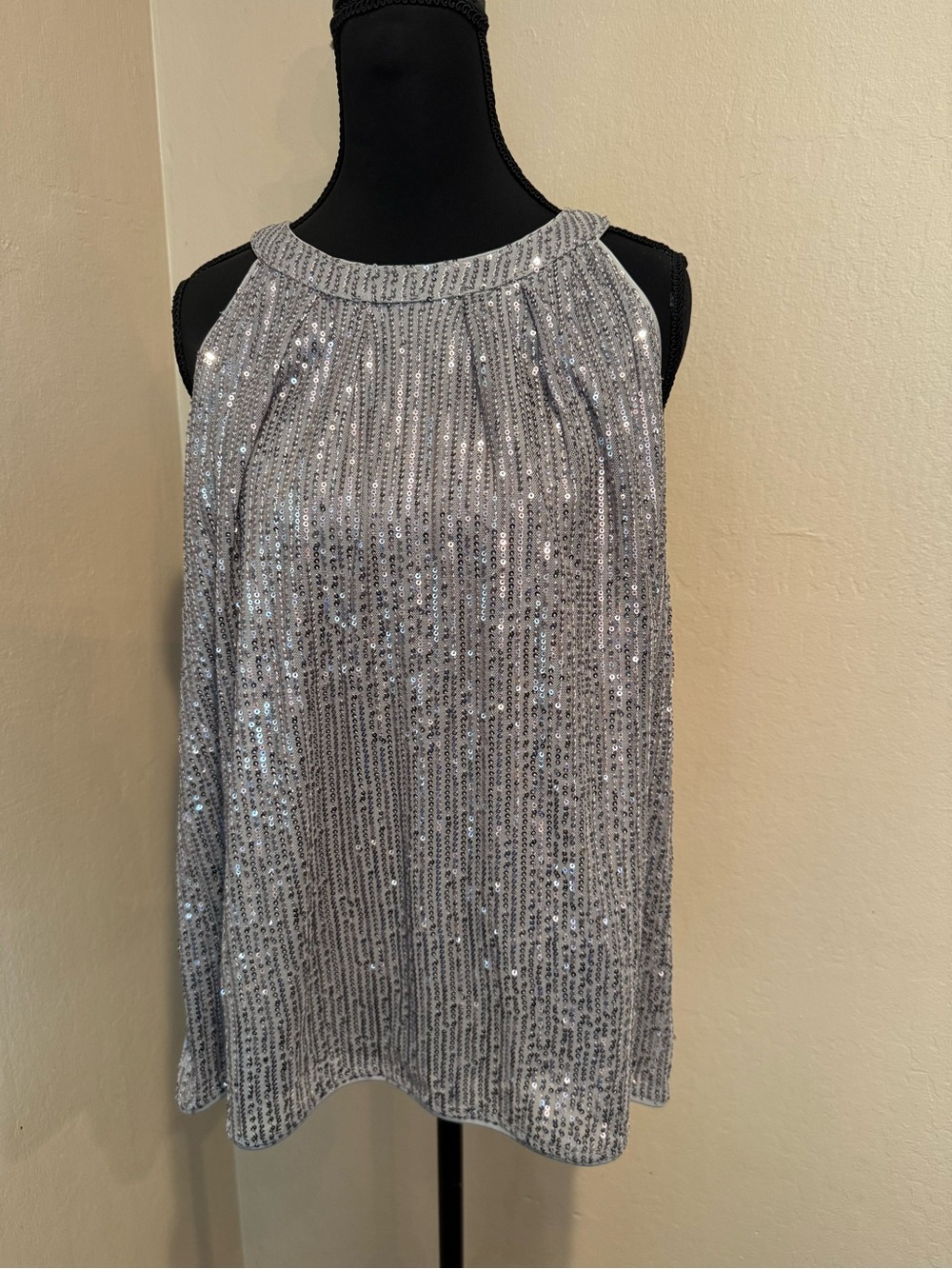 Grace Karin Silver Sequin Halter Top With Button Loop Closure